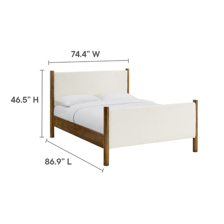 Maven King Size Boucle Upholstered Platform Bed in Feather Walnut