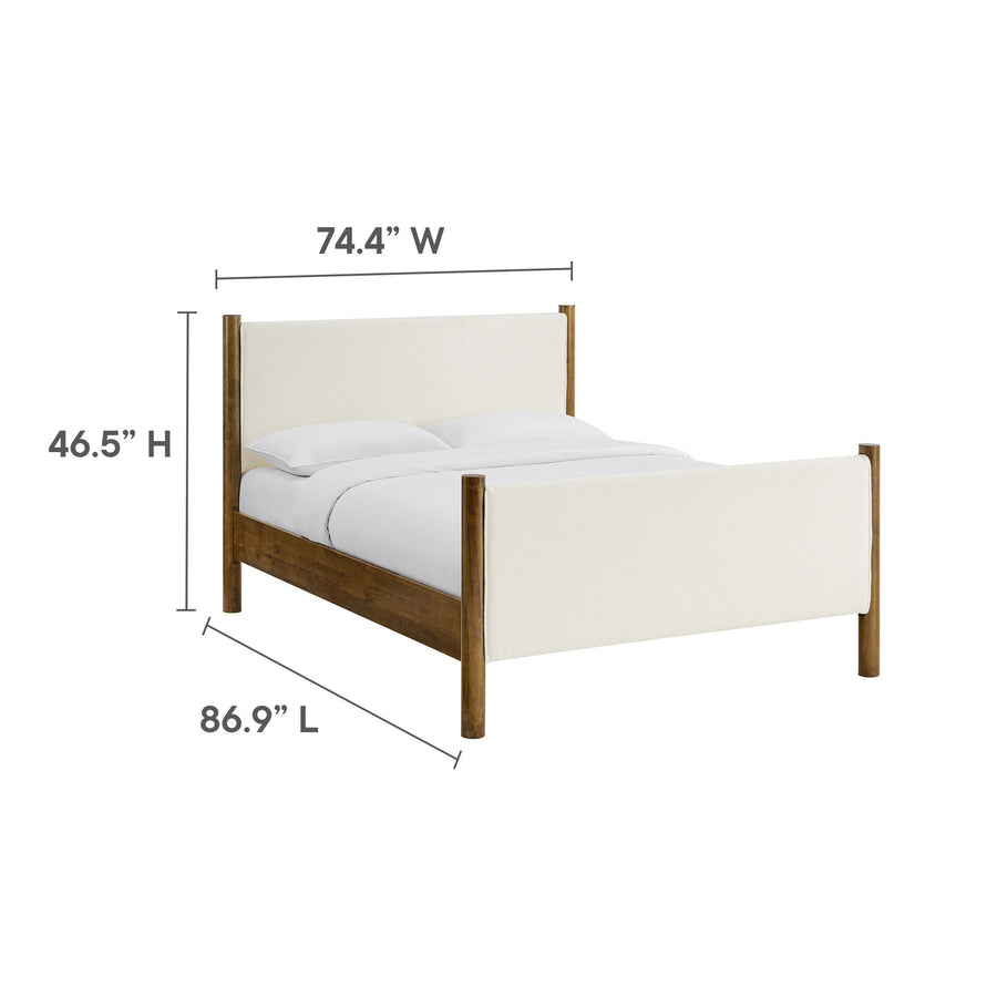 Dahlia King Size Boucle Upholstered Platform Bed in Feather Walnut