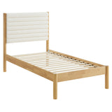 Velvet Channel Tufted Boucle Solid Wood Twin Platform Bed in Feather Oak