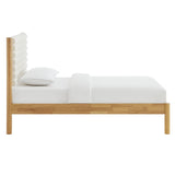 Velvet Channel Tufted Boucle Solid Wood Twin Platform Bed in Feather Oak