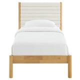 Velvet Channel Tufted Boucle Solid Wood Twin Platform Bed in Feather Oak