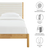 Velvet Channel Tufted Boucle Solid Wood Twin Platform Bed in Feather Oak