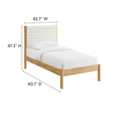 Velvet Channel Tufted Boucle Solid Wood Twin Platform Bed in Feather Oak