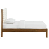 Velvet Channel Tufted Boucle Solid Wood Twin Platform Bed in Feather Walnut