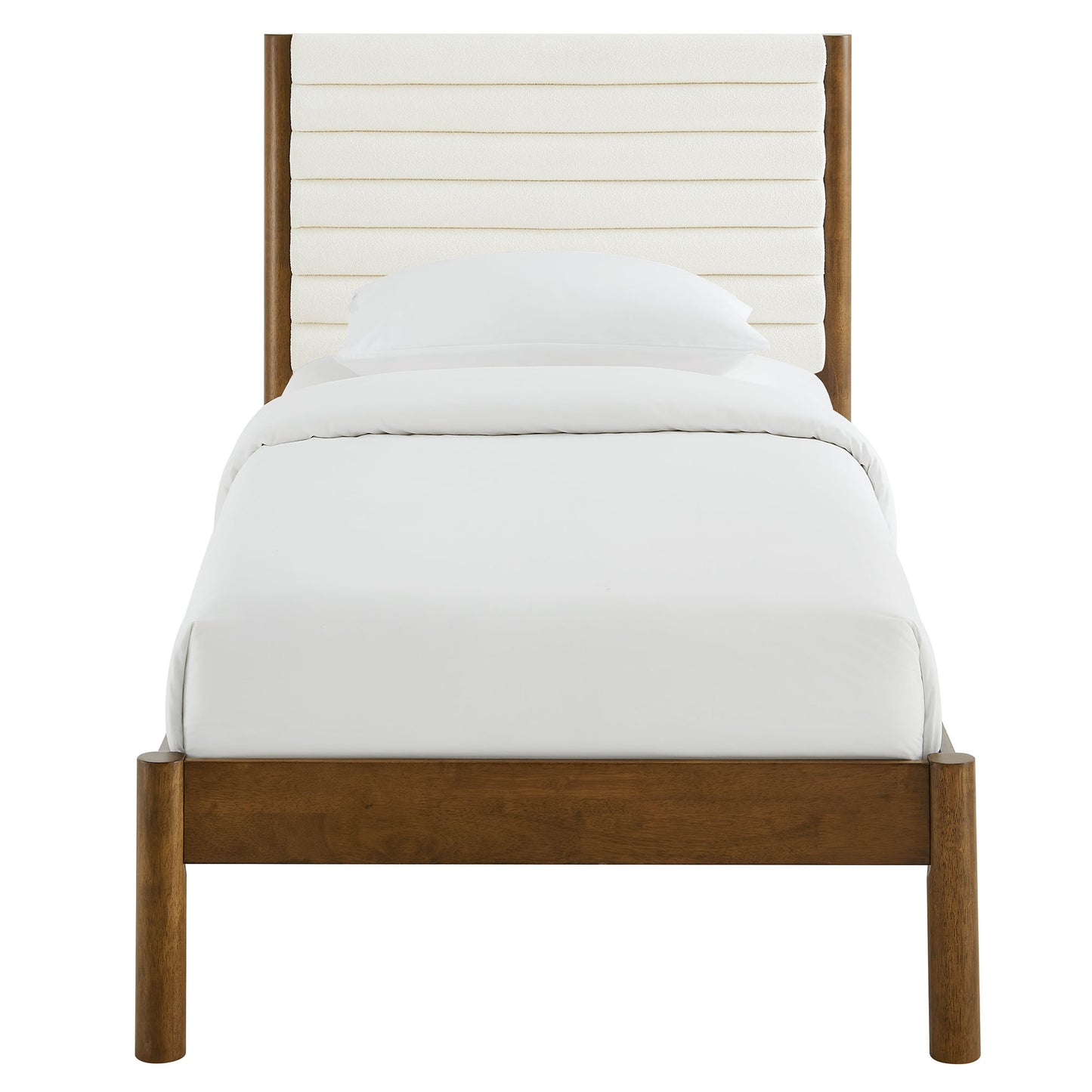 Olea Channel Tufted Boucle Solid Wood Twin Platform Bed by Furniture For America