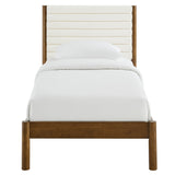 Velvet Channel Tufted Boucle Solid Wood Twin Platform Bed in Feather Walnut
