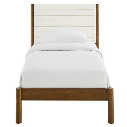 Olea Channel Tufted Boucle Solid Wood Twin Platform Bed by Furniture For America
