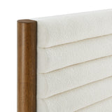 Velvet Channel Tufted Boucle Solid Wood Twin Platform Bed in Feather Walnut