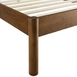 Velvet Channel Tufted Boucle Solid Wood Twin Platform Bed in Feather Walnut