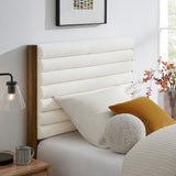 Velvet Channel Tufted Boucle Solid Wood Twin Platform Bed in Feather Walnut