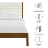 Velvet Channel Tufted Boucle Solid Wood Twin Platform Bed in Feather Walnut