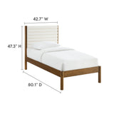Velvet Channel Tufted Boucle Solid Wood Twin Platform Bed in Feather Walnut