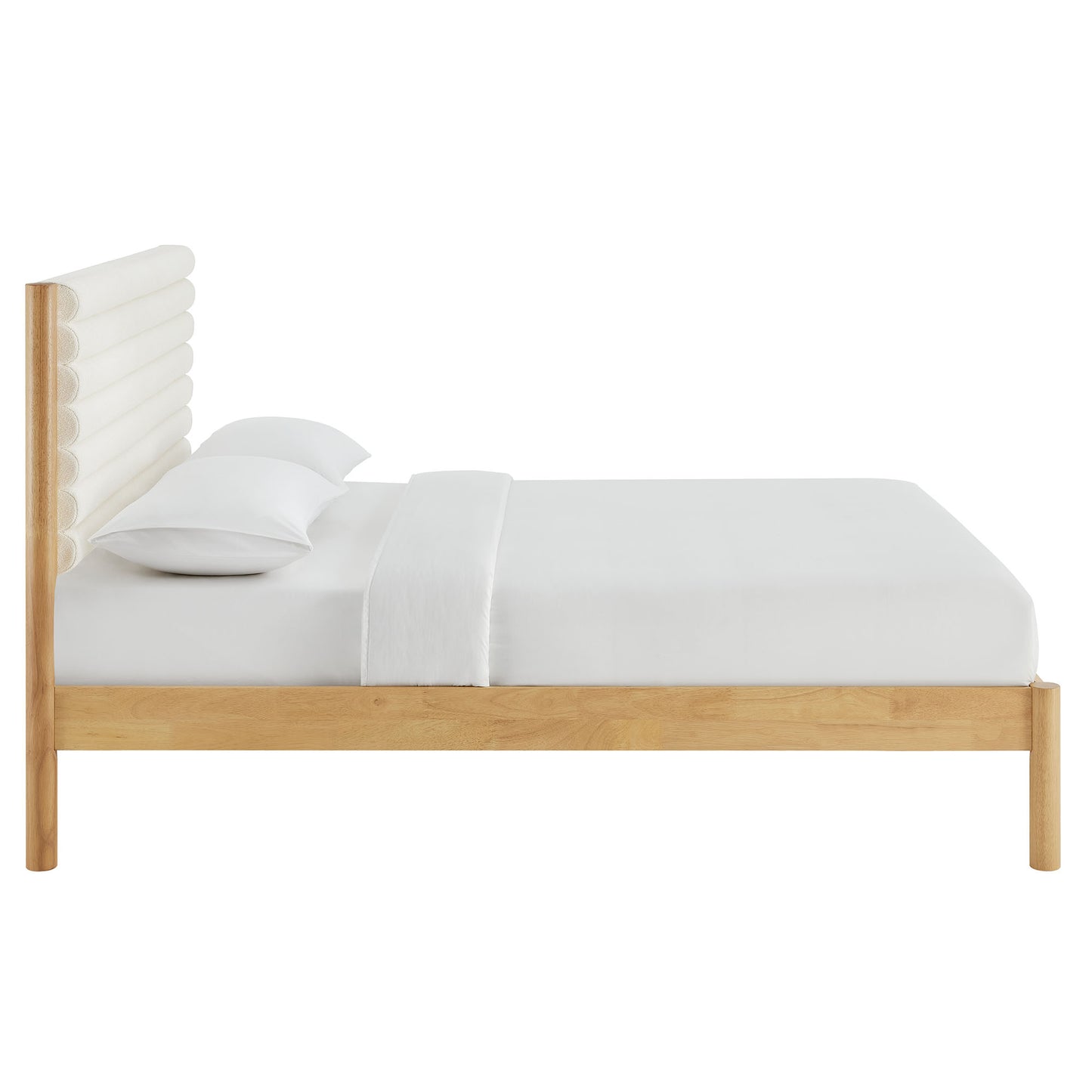 Olea Channel Tufted Boucle Solid Wood Full Platform Bed by Furniture For America