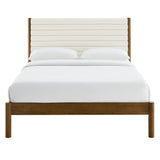 Velvet Channel Tufted Boucle Solid Wood Full Platform Bed in Feather Walnut