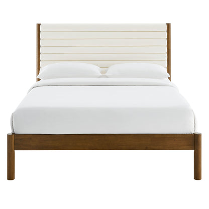 Olea Channel Tufted Boucle Solid Wood Full Platform Bed by Furniture For America