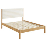 Velvet Channel Tufted Boucle Solid Wood Queen Platform Bed in Feather Oak