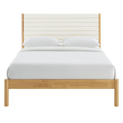 Olea Channel Tufted Boucle Solid Wood Queen Platform Bed by Furniture For America