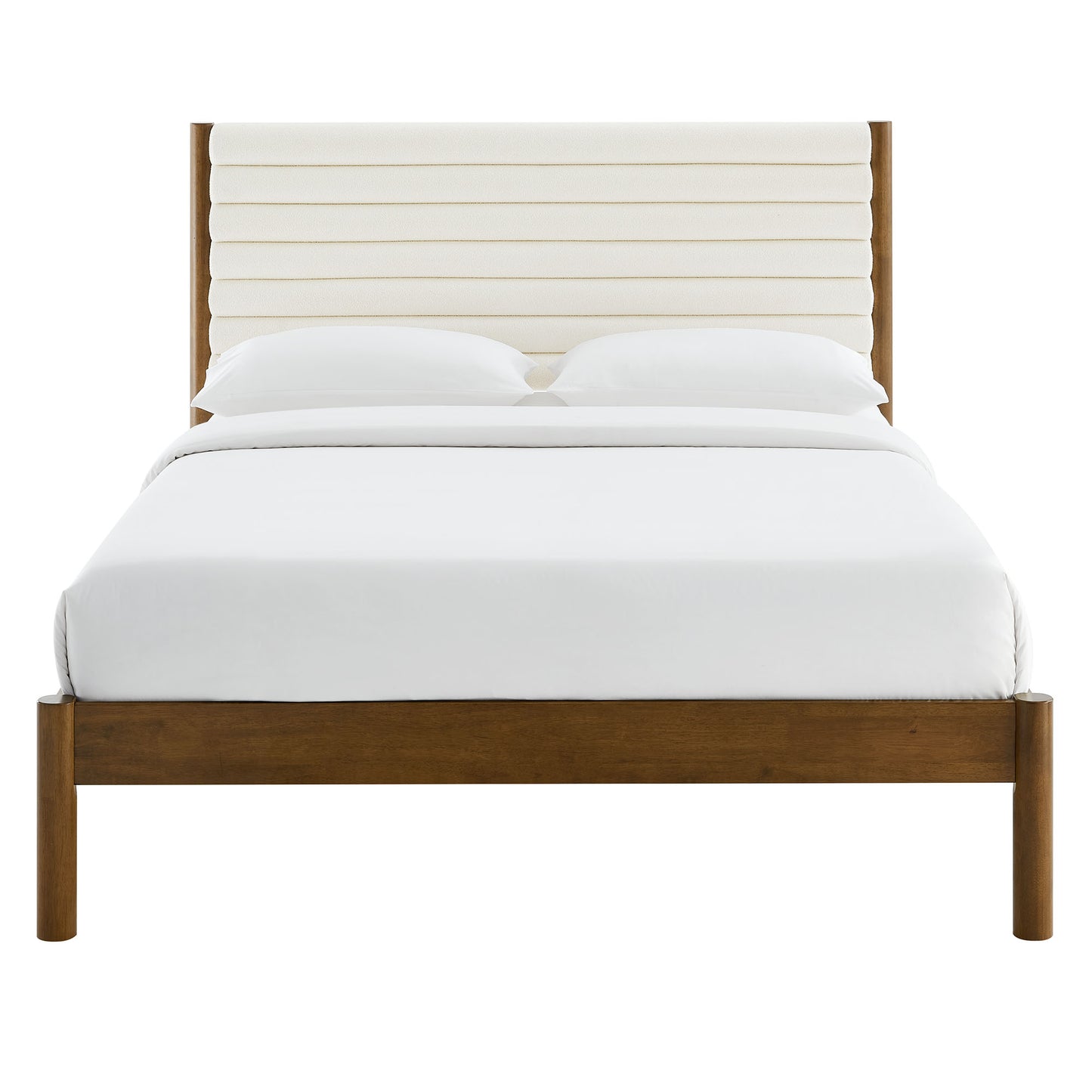Olea Channel Tufted Boucle Solid Wood Queen Platform Bed by Furniture For America