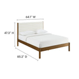 Velvet Channel Tufted Boucle Solid Wood Queen Platform Bed in Feather Walnut
