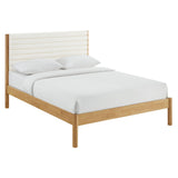 Velvet Channel Tufted Boucle Solid Wood King Platform Bed in Feather Oak