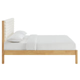 Velvet Channel Tufted Boucle Solid Wood King Platform Bed in Feather Oak