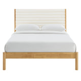 Velvet Channel Tufted Boucle Solid Wood King Platform Bed in Feather Oak