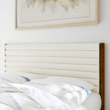 Velvet Channel Tufted Boucle Solid Wood King Platform Bed in Feather Walnut
