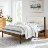 Velvet Channel Tufted Boucle Solid Wood King Platform Bed in Feather Walnut
