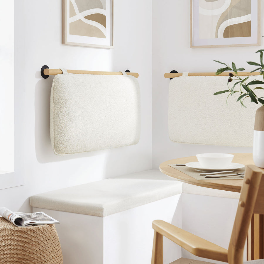 Lodge Wall-Mounted Chenille Upholstered Twin Headboard in Cream Natural