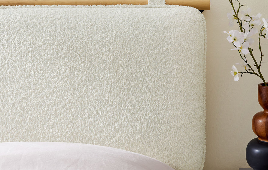 Lodge Wall-Mounted Chenille Upholstered Twin Headboard in Cream Natural