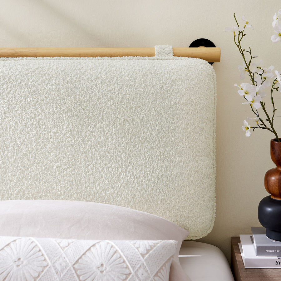 Lodge Wall-Mounted Chenille Upholstered Twin Headboard in Cream Natural