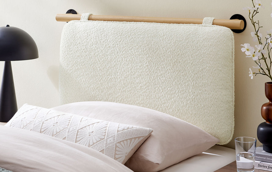 Lodge Wall-Mounted Chenille Upholstered Twin Headboard in Cream Natural