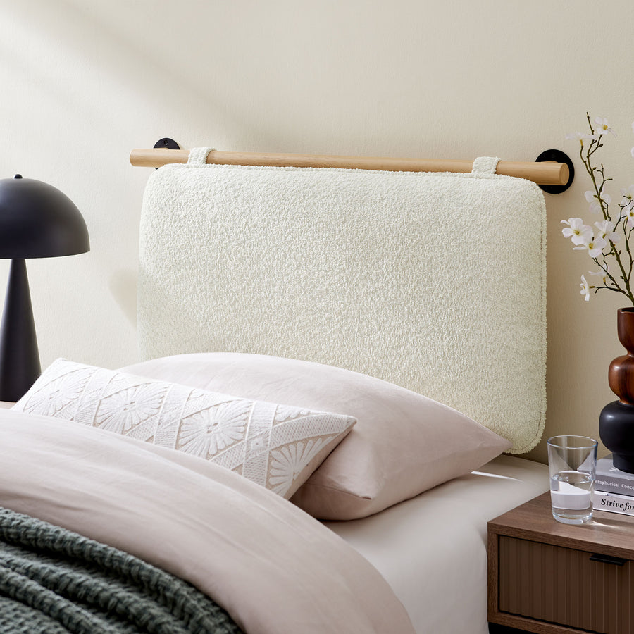 Lodge Wall-Mounted Chenille Upholstered Twin Headboard in Cream Natural