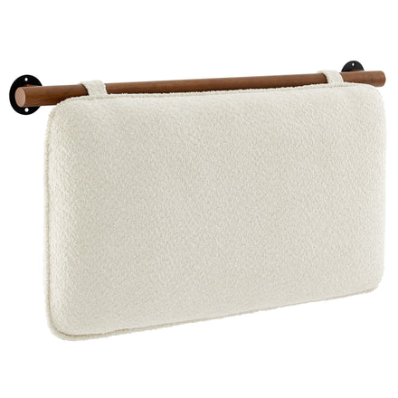 Anela Wall-Mounted Chenille Upholstered Twin Headboard in Cream Walnut