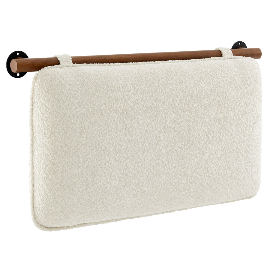 Lodge Wall-Mounted Chenille Upholstered Twin Headboard in Cream Walnut