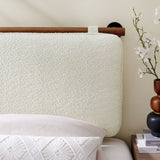 Lodge Wall-Mounted Chenille Upholstered Twin Headboard in Cream Walnut