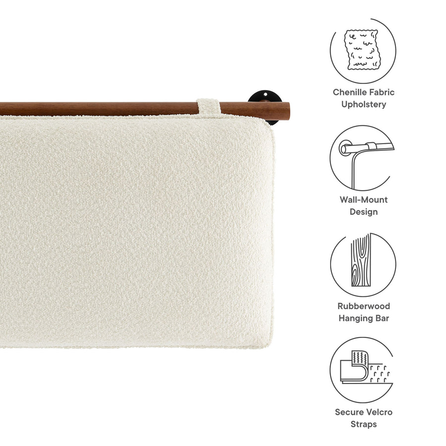 Lodge Wall-Mounted Chenille Upholstered Twin Headboard in Cream Walnut