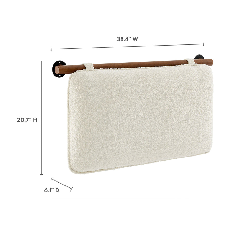 Lodge Wall-Mounted Chenille Upholstered Twin Headboard in Cream Walnut