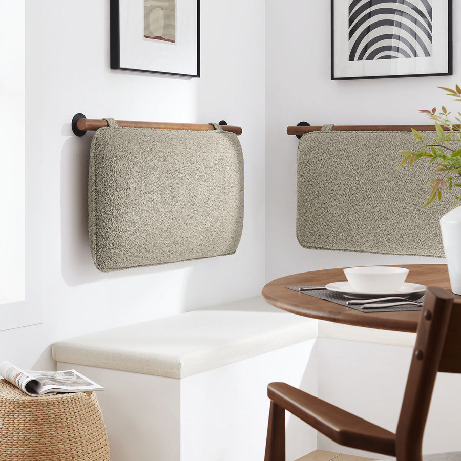 Lodge Wall-Mounted Chenille Upholstered Twin Headboard in Oat Walnut