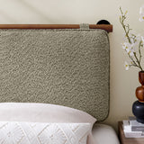 Lodge Wall-Mounted Chenille Upholstered Twin Headboard in Oat Walnut