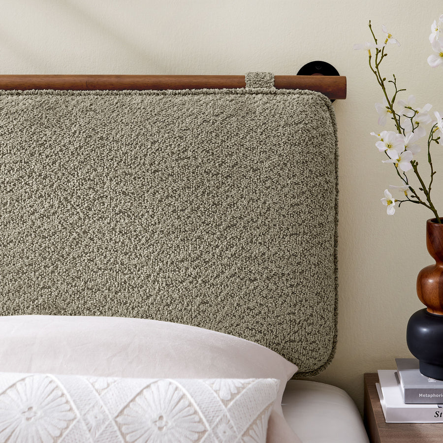 Lodge Wall-Mounted Chenille Upholstered Twin Headboard in Oat Walnut