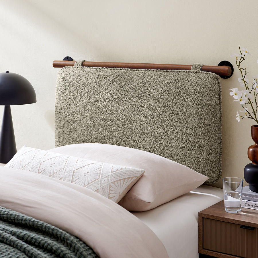 Lodge Wall-Mounted Chenille Upholstered Twin Headboard in Oat Walnut