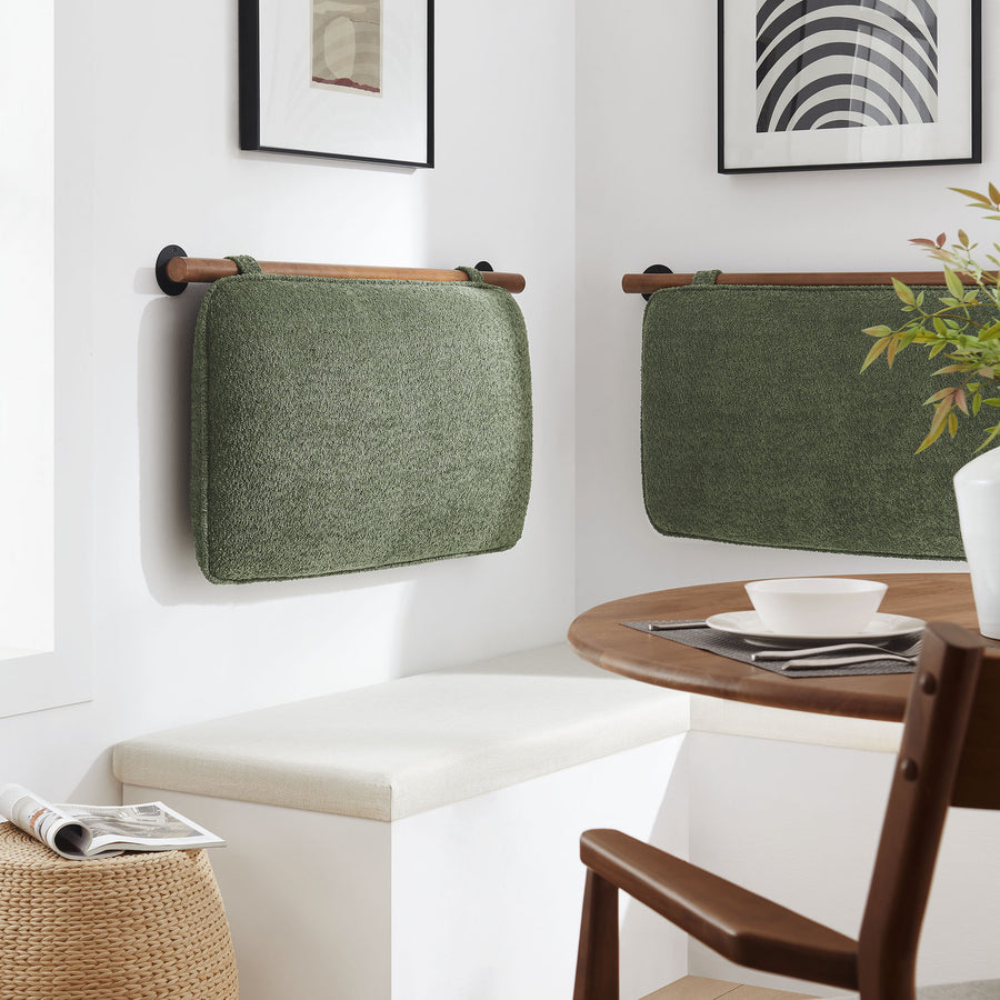 Lodge Wall-Mounted Chenille Upholstered Twin Headboard in Sage Walnut