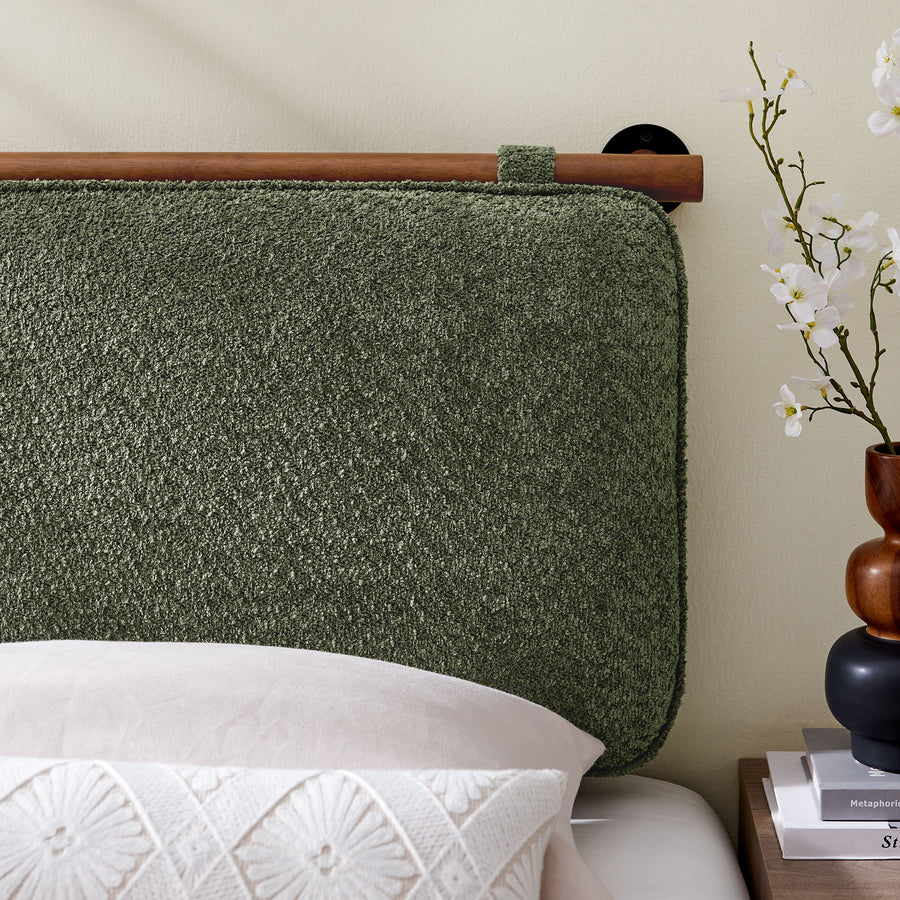 Lodge Wall-Mounted Chenille Upholstered Twin Headboard in Sage Walnut