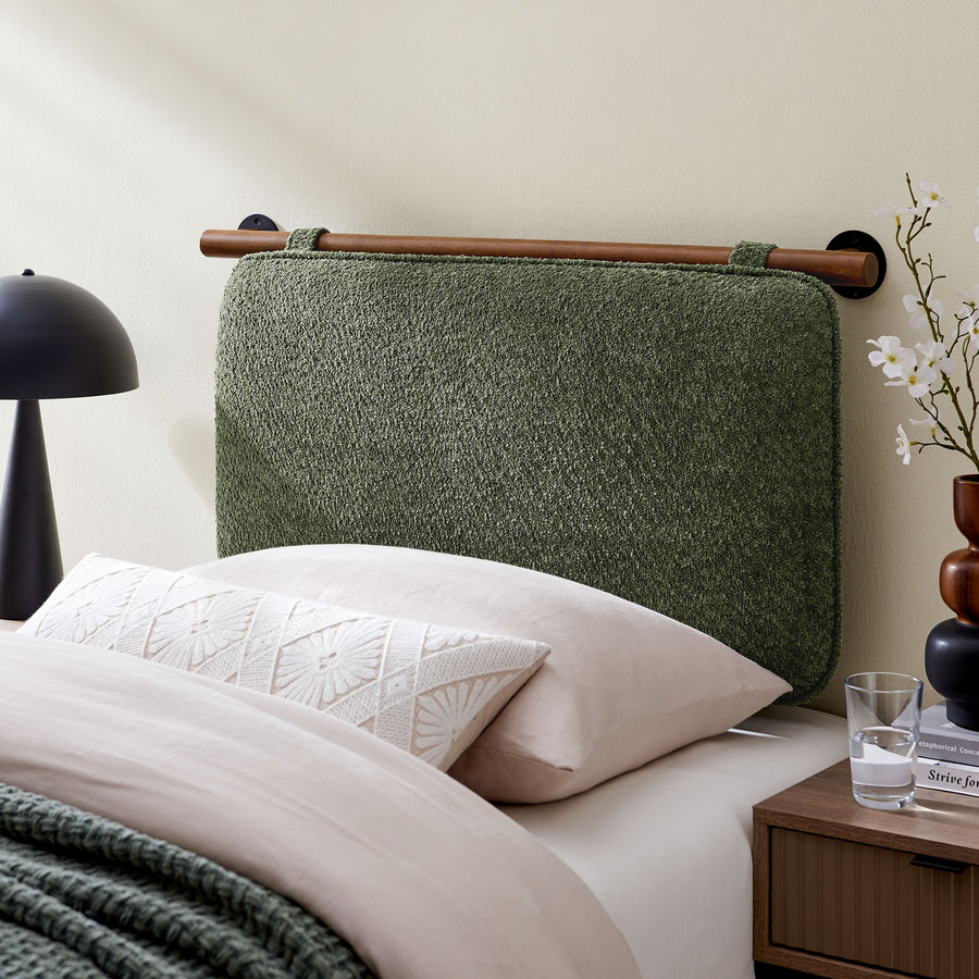 Lodge Wall-Mounted Chenille Upholstered Twin Headboard in Sage Walnut