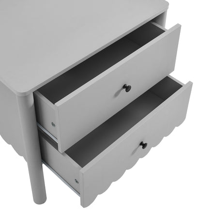 Emmeline Scalloped 2-Drawer Nightstand in Light Gray