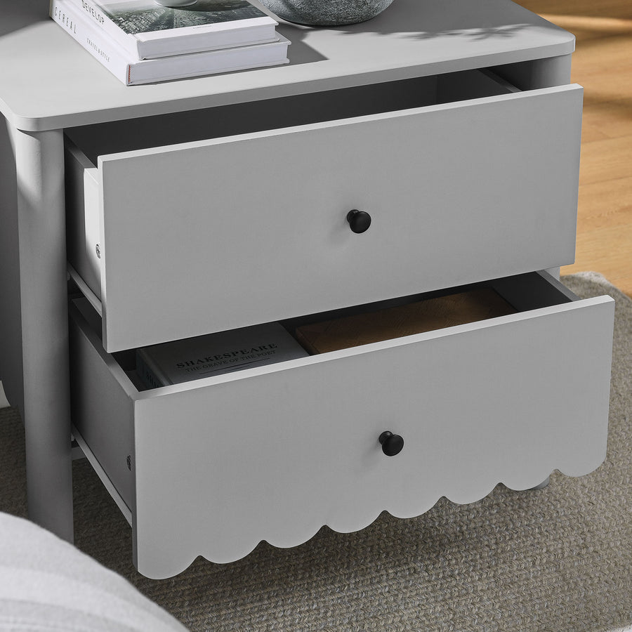 Solstice Scalloped 2-Drawer Nightstand in Light Gray