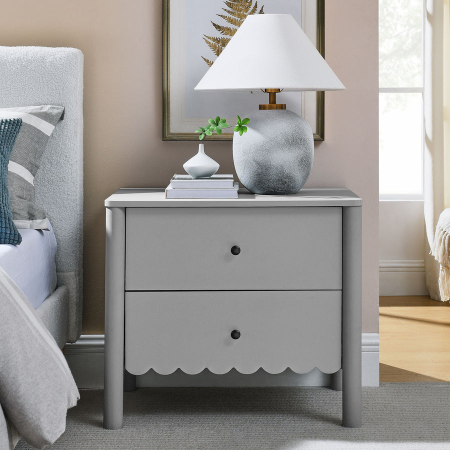 Solstice Scalloped 2-Drawer Nightstand in Light Gray
