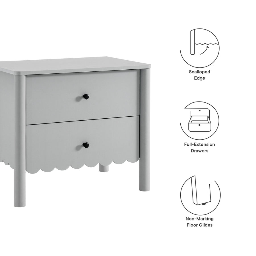Solstice Scalloped 2-Drawer Nightstand in Light Gray