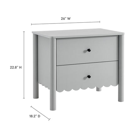 Emmeline Scalloped 2-Drawer Nightstand in Light Gray